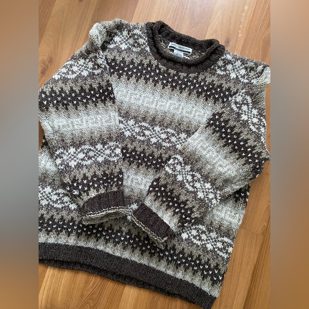 VINTAGE CASUAL CONNECTION Crewneck wool blend nordic fair isle sweater medium - Picture 6 of 15